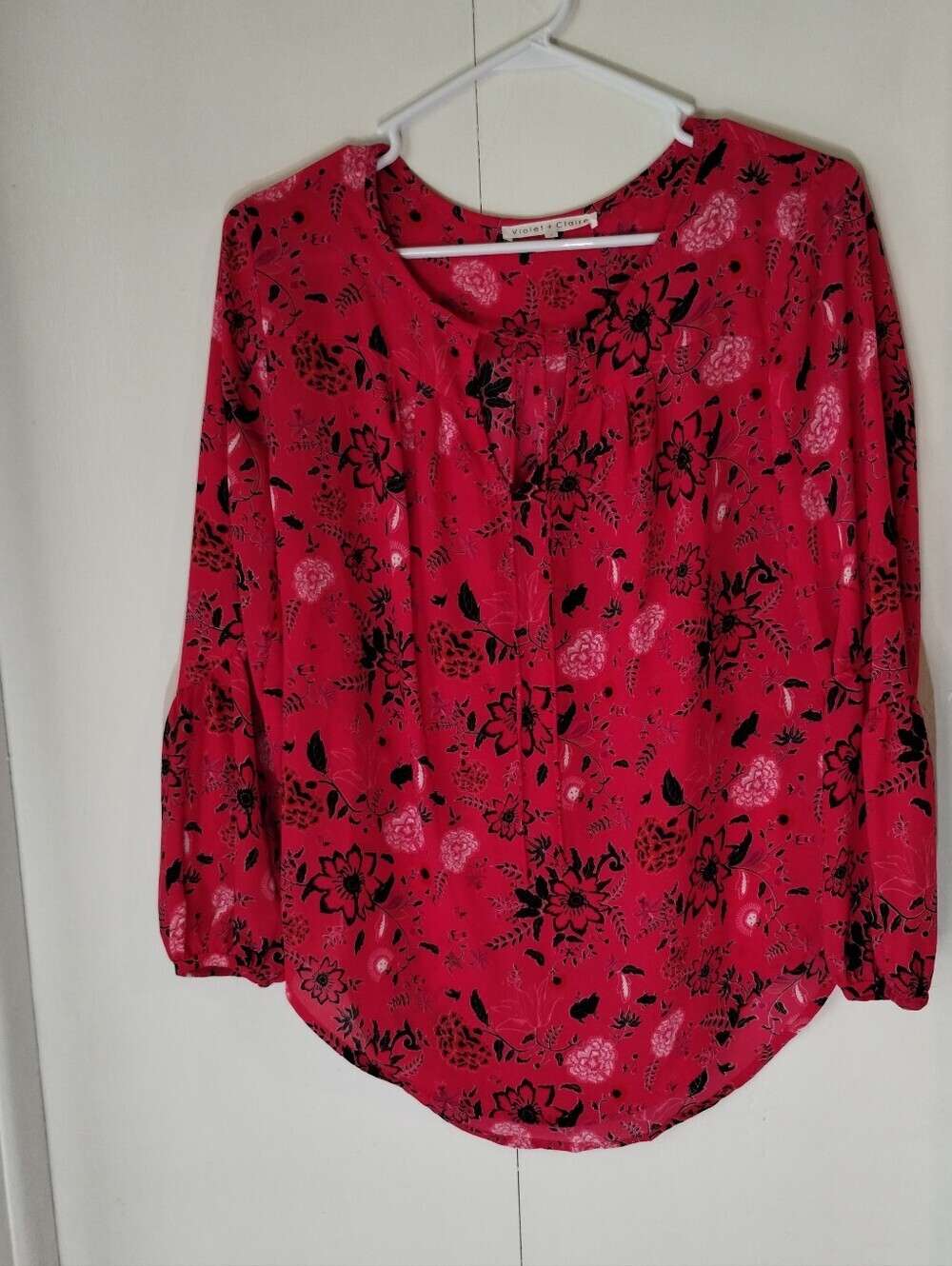 Violet +Claire Hot Pink Floral Long-Sleeve Blouse